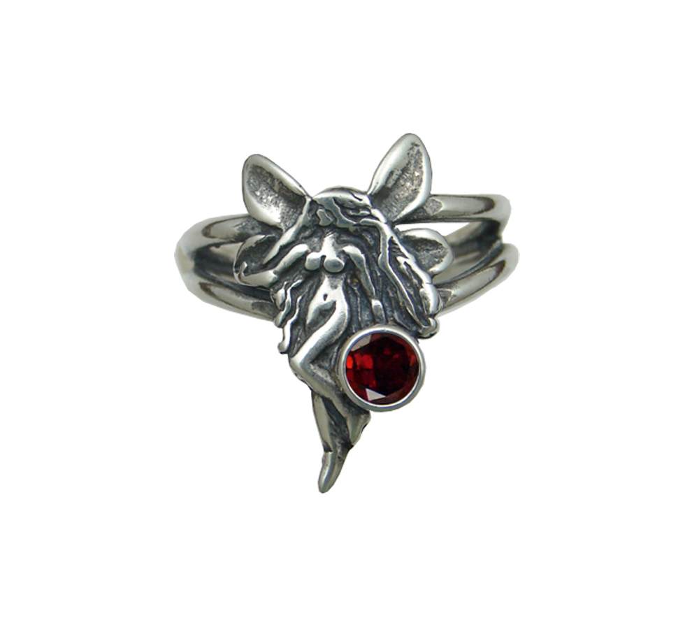 Sterling Silver Fairy Ring With Garnet Size 8